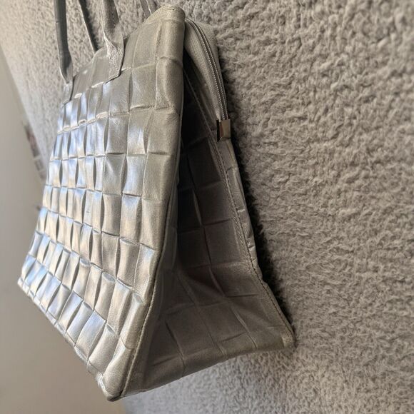 Jijou Capri Leather Hand Bag Tote Bag Gray Hand Italy Made Work Office Everyday - Picture 5 of 11